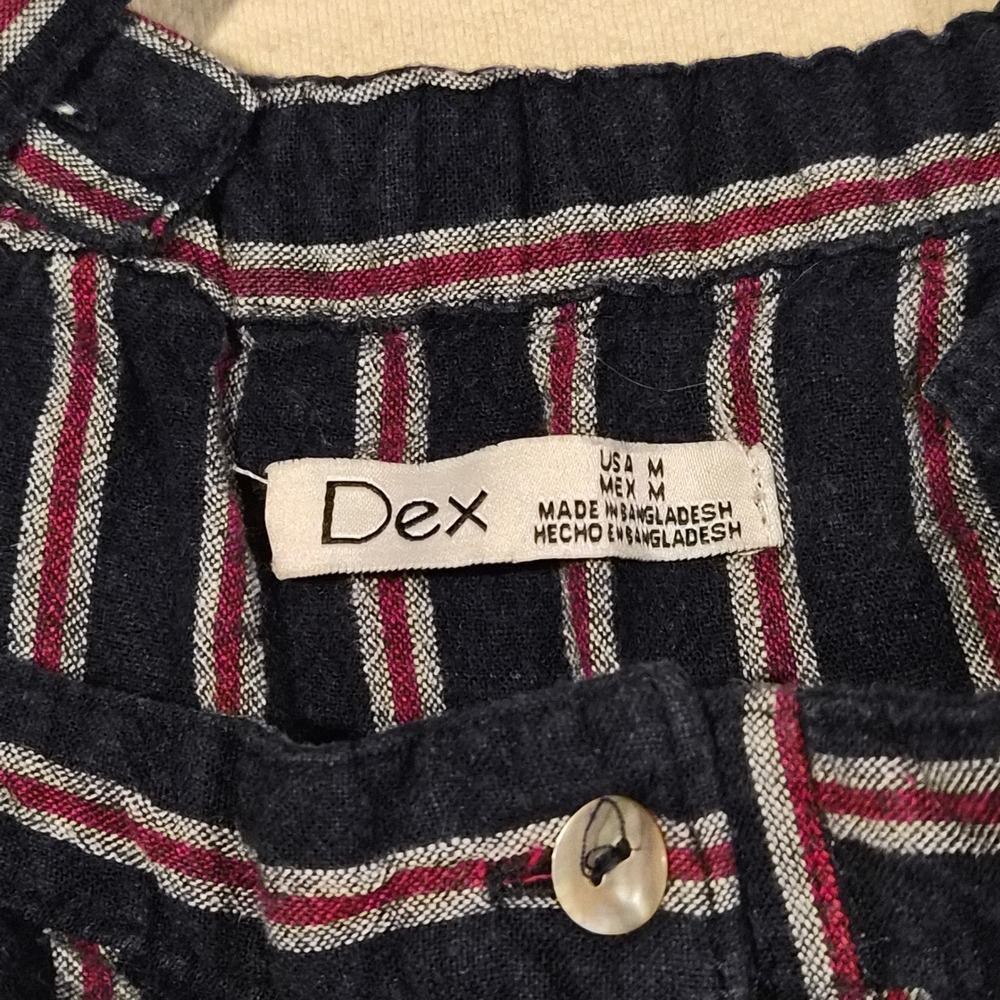 Dex Striped Linen Blend Wide Leg Jumpsuit Blue Red Button Front Medium - Picture 3 of 8